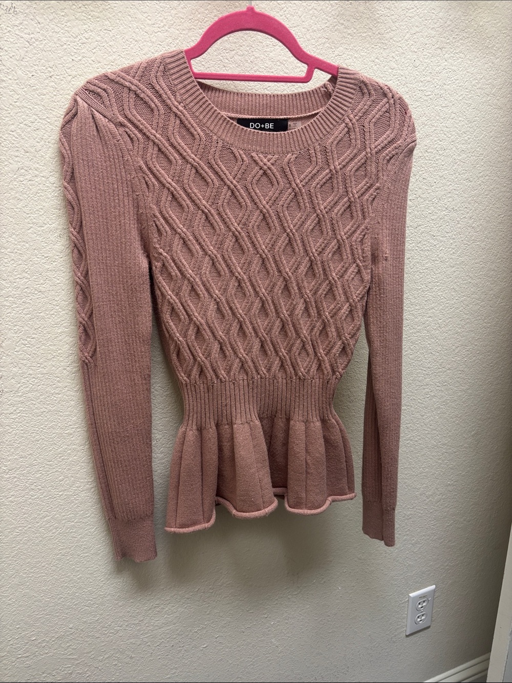 DO+BE Dusty Rose Cable Knit Peplum Sweater